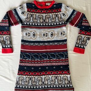 Kenzo Kids Paris Girl Multi-Color Patterned Knit Sweater Dress